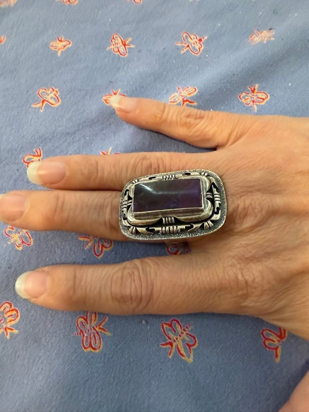 Vintage Sterling Silver Charoite Statement Ring – Adjustable (CCC35)